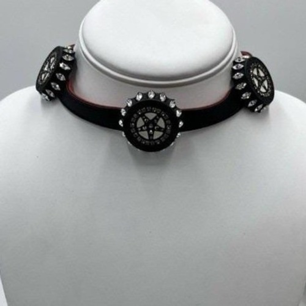 Ermanno SCERVINO French Designer Black Leather Chain Caps Goth Choker Necklace